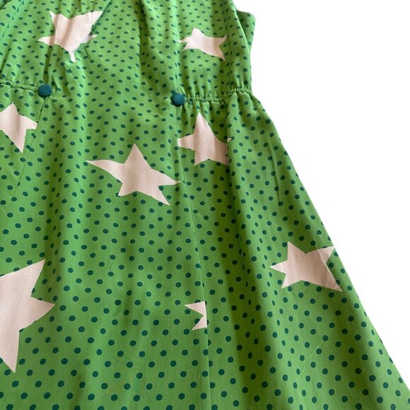 Girls From Savoy Anthropologie Green Star Print Silk Dress A-Line Size 4 Women's - Picture 6 of 12